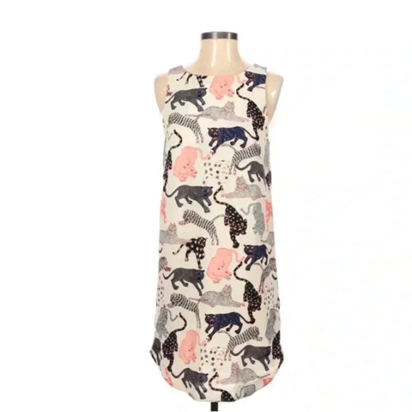 H&M Sleeveless Dress Ivory Big Cats Womens Size 4 Novelty Print Leopard Cheetah - Picture 1 of 7